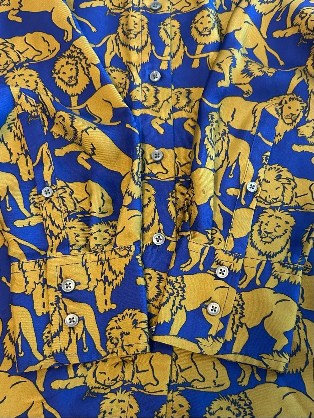 J Crew Collection silk twill button-up shirt in sleepy lions print SZ 2